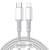 כבל טעינה 1 מטר, Baseus Type-C To Lightning, צבע לבן, שנה אחריות יבואן רשמי 