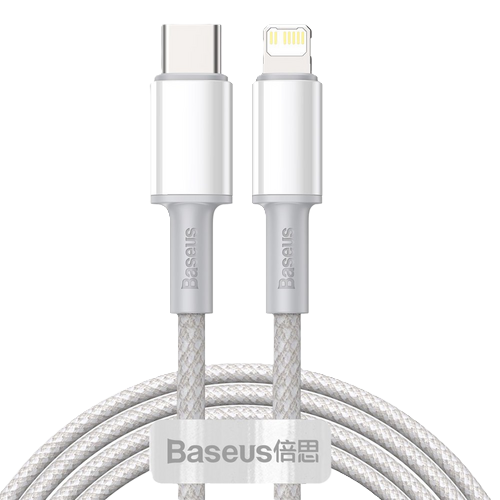 כבל טעינה 1 מטר, Baseus Type-C To Lightning, צבע לבן, שנה אחריות יבואן רשמי 