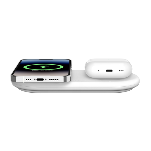 משטח טעינה אלחוטית מגנטית 2 ב- 1 עם Qi2 15W Belkin BoostCharge Pro WIZ021VFWH צבע לבן