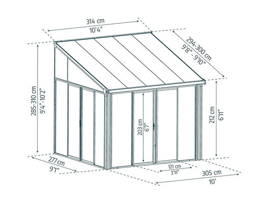 פרגולה אלומיניום סגורה SANREMO אפורה 3x3 עם קירוי שקוף