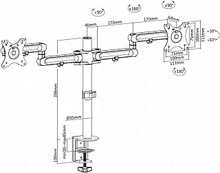 זרוע מתכווננת לשני מסכי מחשב עד 32