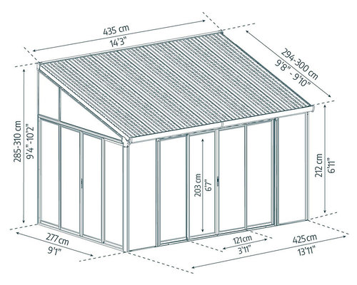פרגולה אלומיניום סגורה SANREMO אפורה 3.9x4.4 עם קירוי שקוף