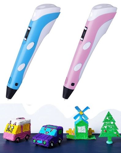 עט חשמלי לציור והדפסה תלת מימדית 3D עם 5 סלילים צבעונים ומספריים - ורוד או כחול או צהוב