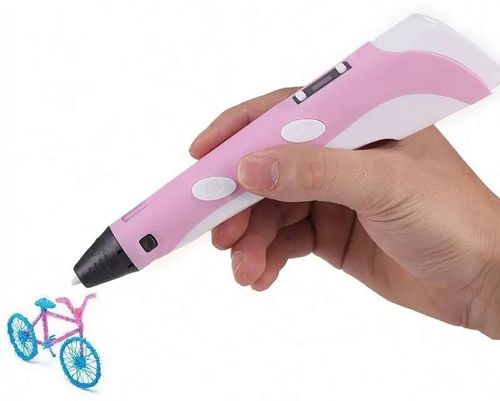 עט חשמלי לציור והדפסה תלת מימדית 3D עם 5 סלילים צבעונים ומספריים - ורוד או כחול או צהוב