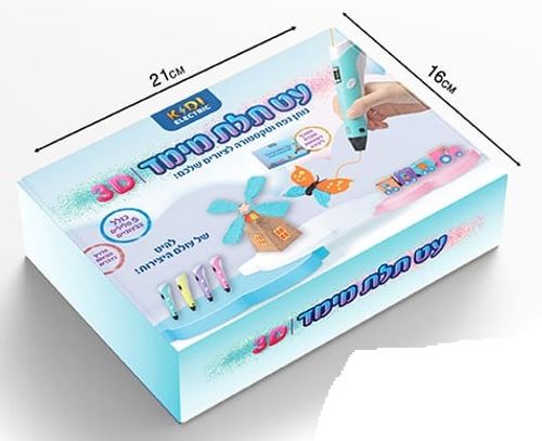 עט חשמלי לציור והדפסה תלת מימדית 3D עם 5 סלילים צבעונים ומספריים - ורוד או כחול או צהוב