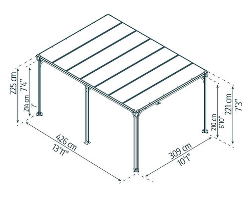 גזיבו לגינה MILANO גג שטוח אפור כהה 4.3x3