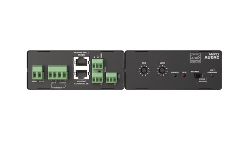 מגבר סטריאו קטן  2x15W @4Ω-  כניסת מיקרופון וכניסת AUDAC AMP22 -  Line
