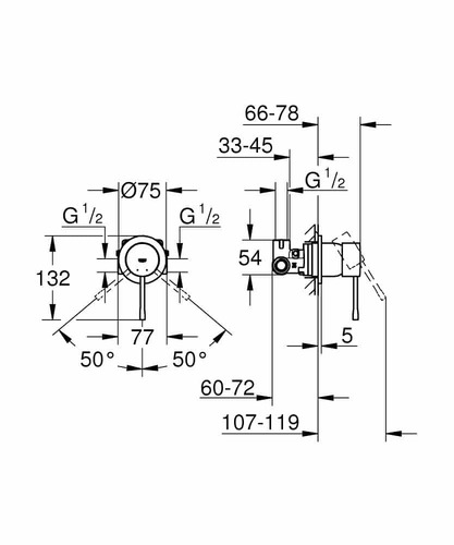 אינטרפוץ גרואה 3 דרך 29197AL0 קומפלט GROHE NEW ESSENCE גרפיט מוברש