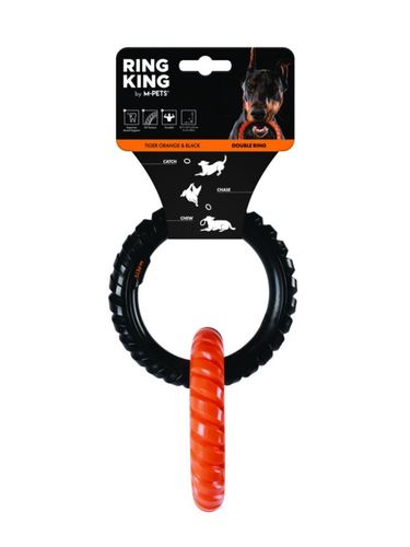 אמ פטס M-Pets צעצוע לעיסה לכלב שתי טבעות - כתום ושחור נמר 20 ס''מ