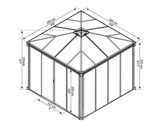 גזיבו סגור לגינה LEDRO אפור כהה 3x3