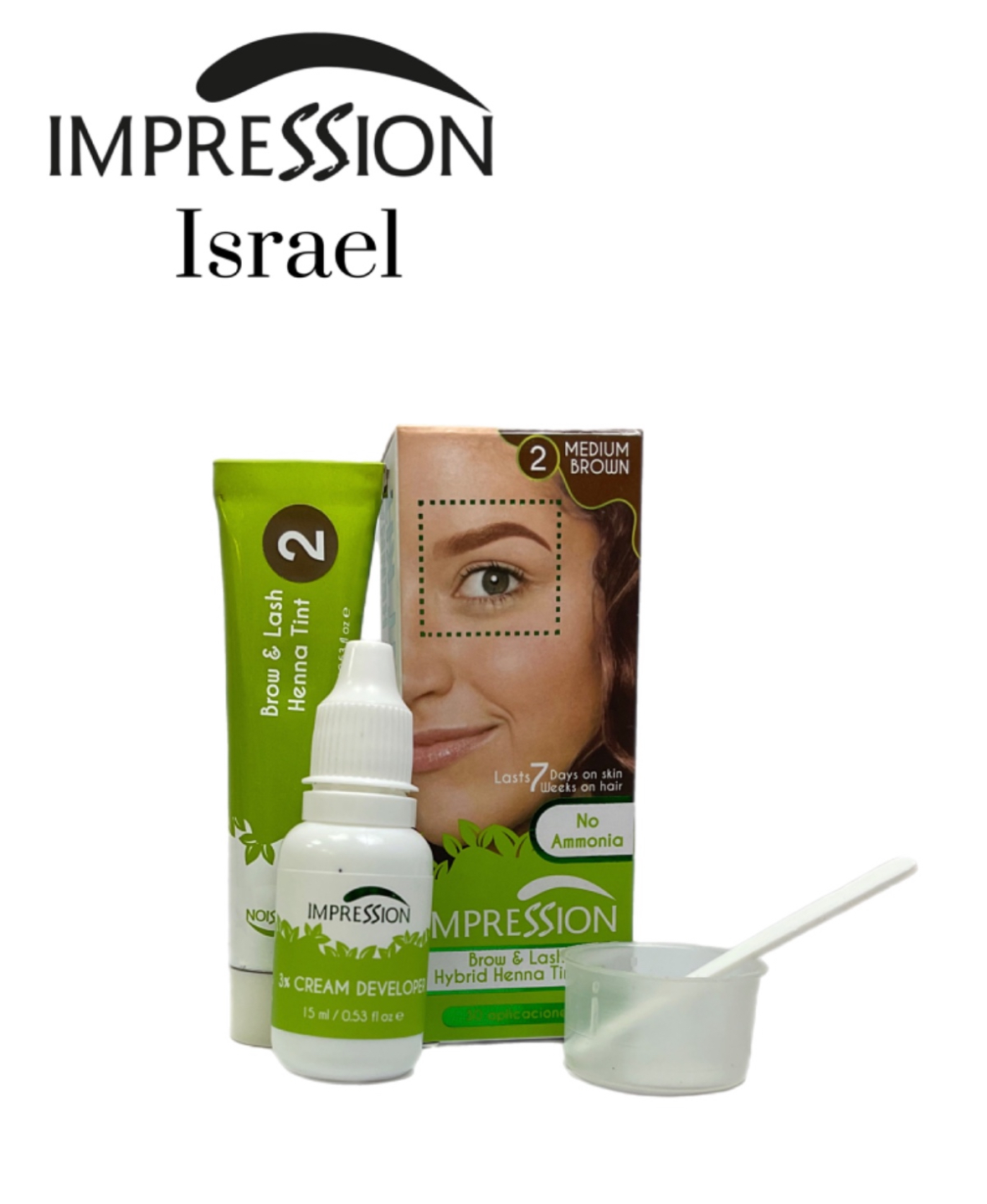 קיט צבע חינה לריסים ולגבות 15 מ"ל impression צבע MEDIUM BROWN