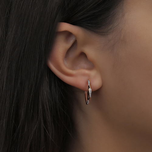 עגילי חישוק יהלומים זהב 14K