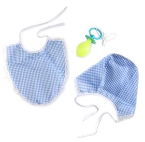 סט כובע, סינר ומוצץ ענק עם צפצפה פנימית וחוט תליה (מגוון צבעים)