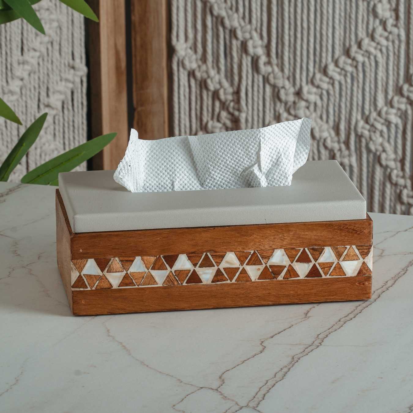 קופסת טישו עץ עם מתכת אפור - Y.C.029606 24*14*8 cm