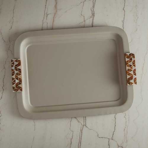 מגש מלבני מתכת עם ידיות עץ אפור - Y.C.029828 43*32 cm