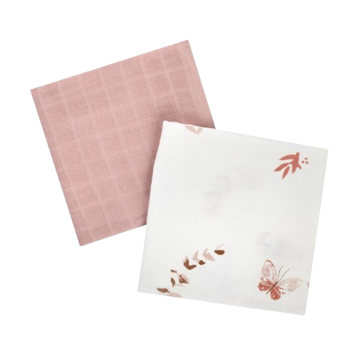 זוג חיתולי בד במבוק 100% אורגני - פרפרים ורודים