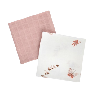 זוג חיתולי בד במבוק 100% אורגני - פרפרים ורודים