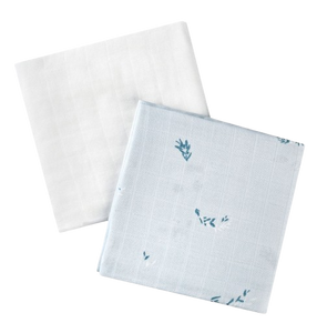 זוג חיתולי בד במבוק 100% אורגני - עלים כחולים