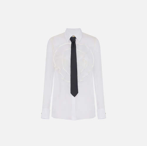 Silk voile shirt with ruffles and tie