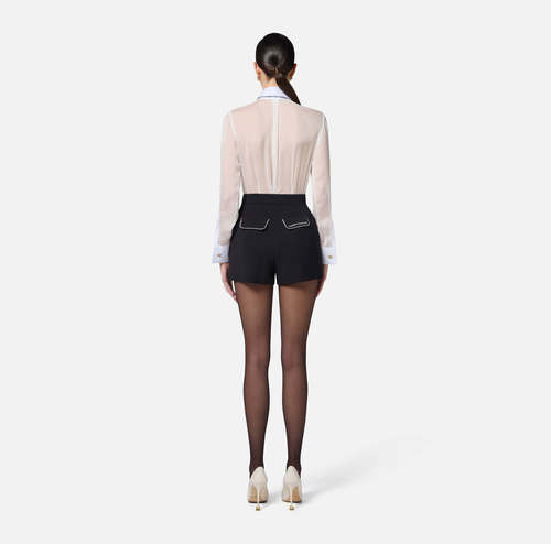Silk voile shirt with ruffles and tie