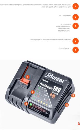 מטען מהיר 18V 6.5A האנטר HUNTER