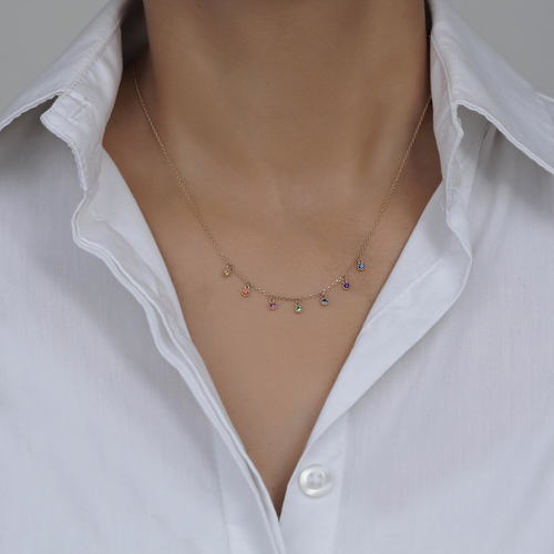 שרשרת חוליות ואבני חן טבעיות מזהב 14K