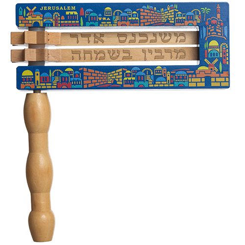 רעשן עץ צבעוני עם הדפסה בגדלים שונים