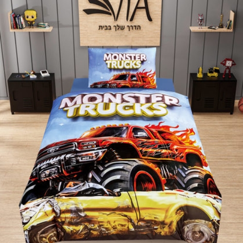 סט מצעים מיטת יחיד דגם monster trucks