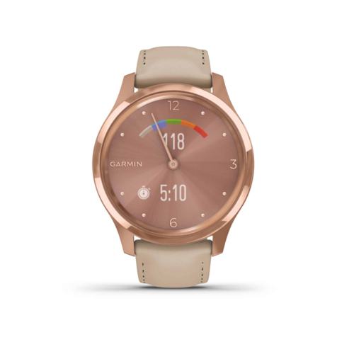 שעון חכם Vivomove Luxe – 18K Rose Gold PVD Stainless Steel Case with Light Sand Italian Leather Band