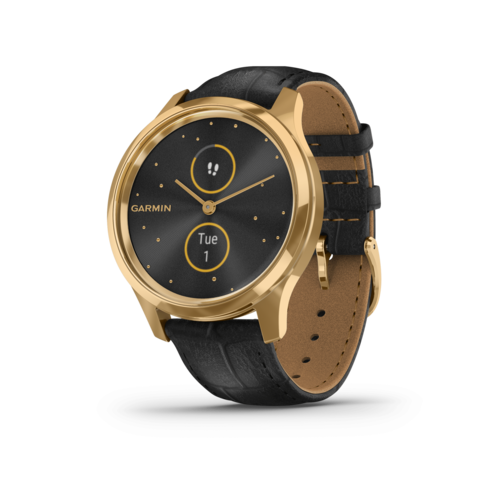 שעון חכם Vivomove Luxe – 24K Gold PVD Stainless Steel Case with Black Embossed Italian Leather Band