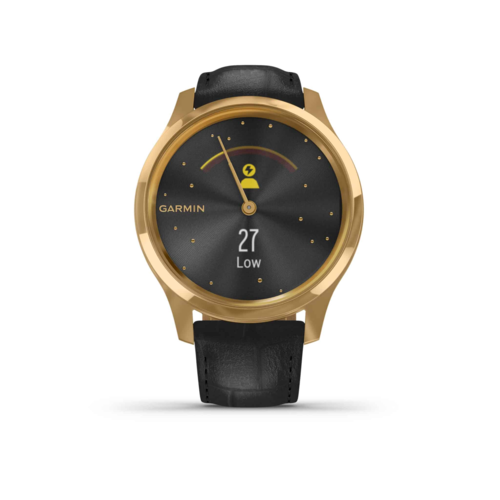שעון חכם Vivomove Luxe – 24K Gold PVD Stainless Steel Case with Black Embossed Italian Leather Band