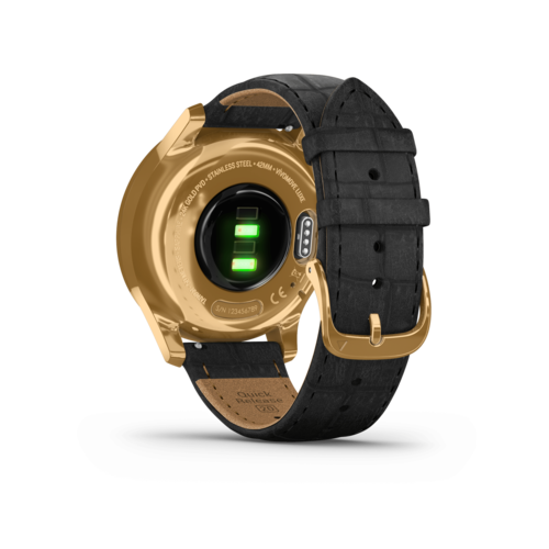 שעון חכם Vivomove Luxe – 24K Gold PVD Stainless Steel Case with Black Embossed Italian Leather Band