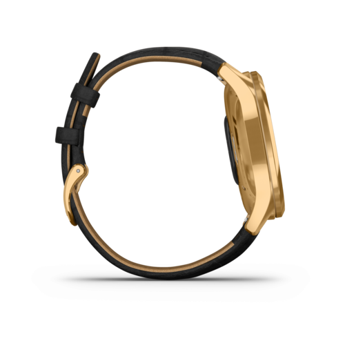 שעון חכם Vivomove Luxe – 24K Gold PVD Stainless Steel Case with Black Embossed Italian Leather Band