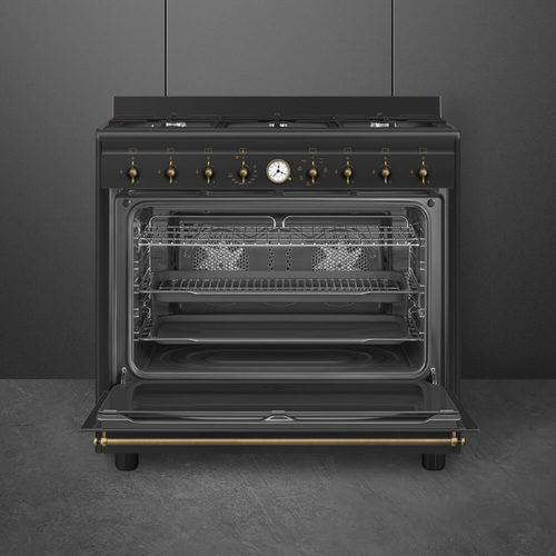 ‎ תנור משולב כיריים גז 6 להבות רוחב 90 ס''מ סמג SMEG דגם CO96 Black