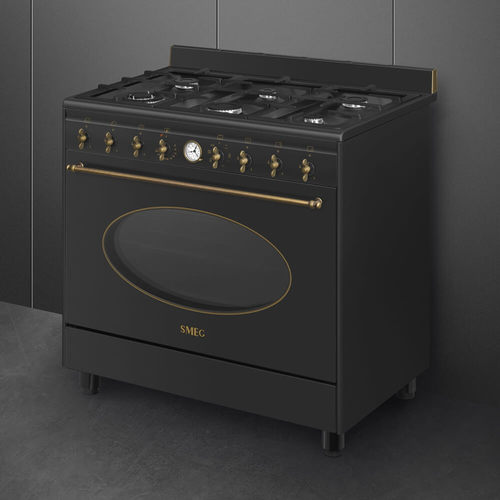 ‎ תנור משולב כיריים גז 6 להבות רוחב 90 ס''מ סמג SMEG דגם CO96 Black
