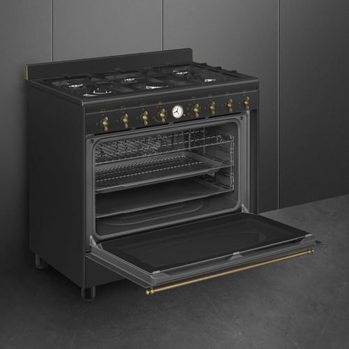 ‎ תנור משולב כיריים גז 6 להבות רוחב 90 ס''מ סמג SMEG דגם CO96 Black