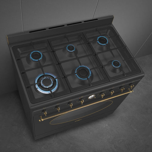 ‎ תנור משולב כיריים גז 6 להבות רוחב 90 ס''מ סמג SMEG דגם CO96 Black