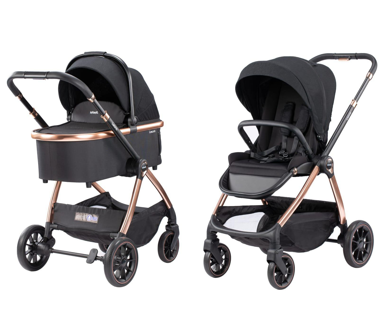 עגלת תינוק המתאימה מלידה Leona - שחור רוז גולד Black/Rose gold