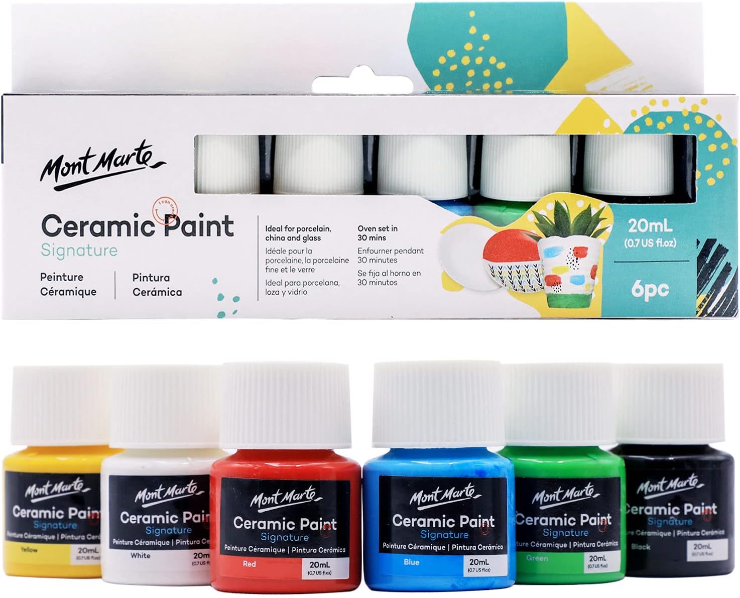 סט 6 צבעים לקרמיקה וזכוכית (20 מ"ל)  MONT MARTE Ceramic Paints