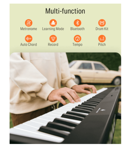 פסנתר חשמלי מתקפל נטען 88 קלידים DP10 עם אלמנט הטאץ' + חיבור BLUETOOTH כולל תיק ופדל ססטיין EC6856 מבית DONNER