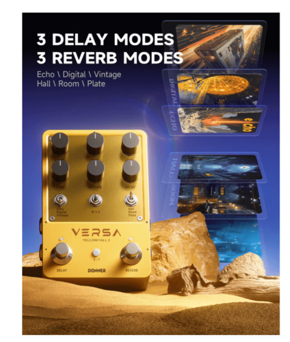 פדאל קומבו EC6926 דילי וריברב 3X3 לגיטרה Yellow Fall II כולל Tap Tempo מבית DONNER