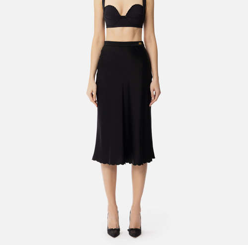 Crêpe-back satin skirt with embroidered scallop