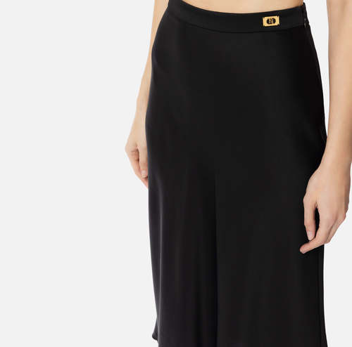 Crêpe-back satin skirt with embroidered scallop