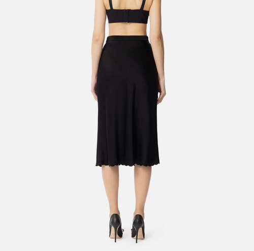 Crêpe-back satin skirt with embroidered scallop