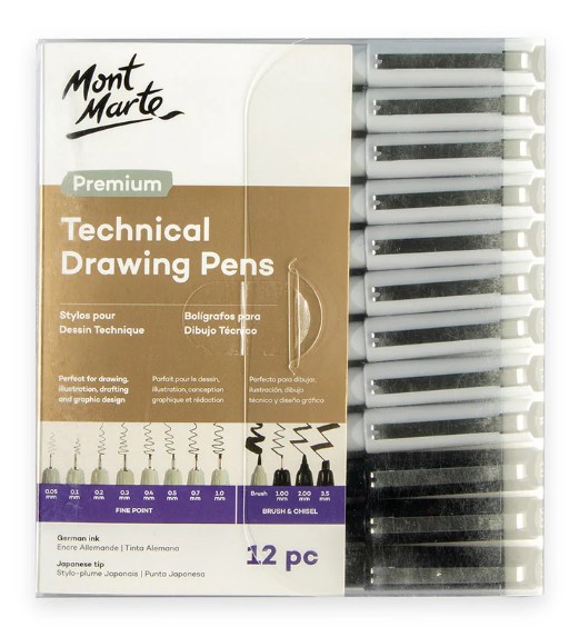 סט 12 עטים גרפיים בעובים שונים TECHNICAL DRAWING PENS