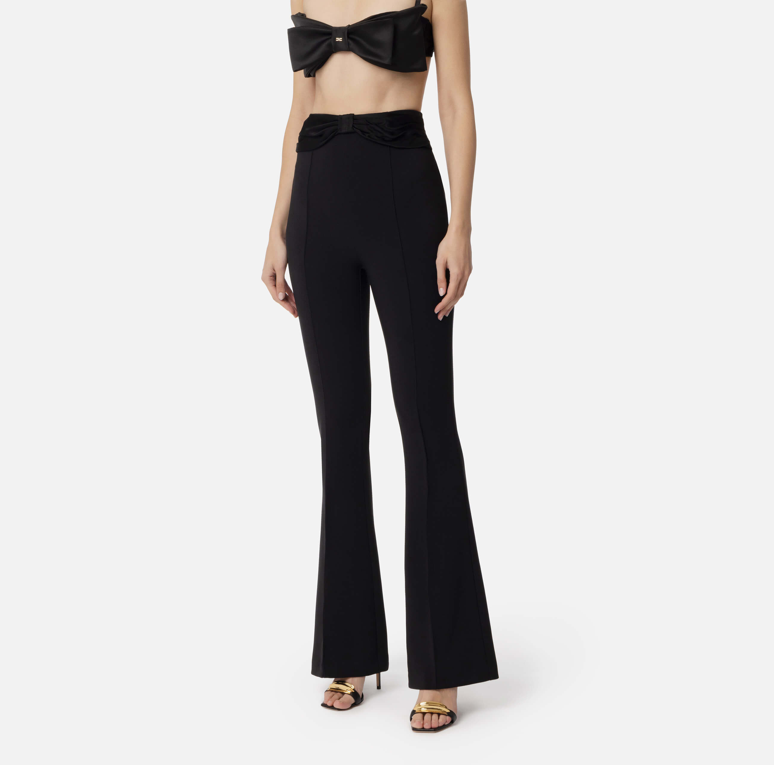 Crêpe trousers with satin bow