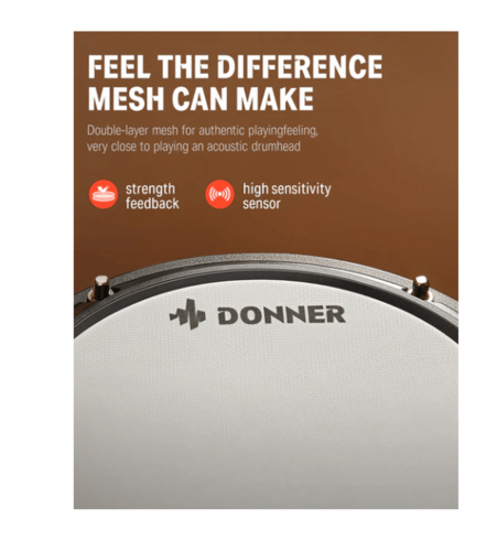 ערכת מערכת תופים אלקטרונית DED80 + כסא אוזניות ומקלות תופים EC3414 מבית DONNER
