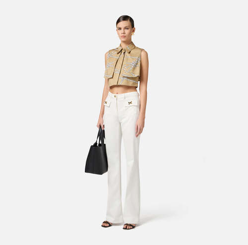 Cotton trousers with jewelled bows