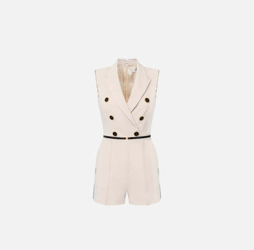 Double-breasted jumpsuit in crêpe fabric with piping