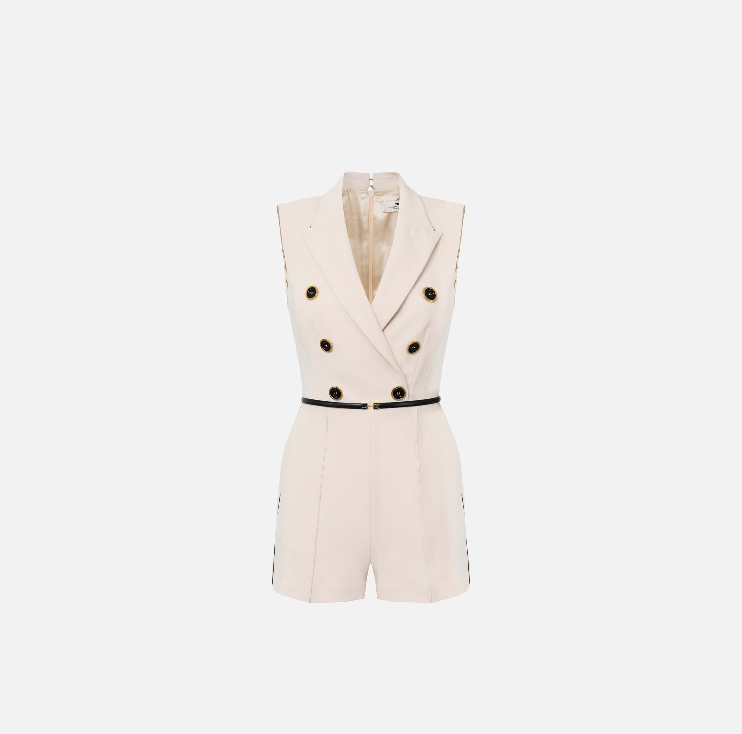 Double-breasted jumpsuit in crêpe fabric with piping